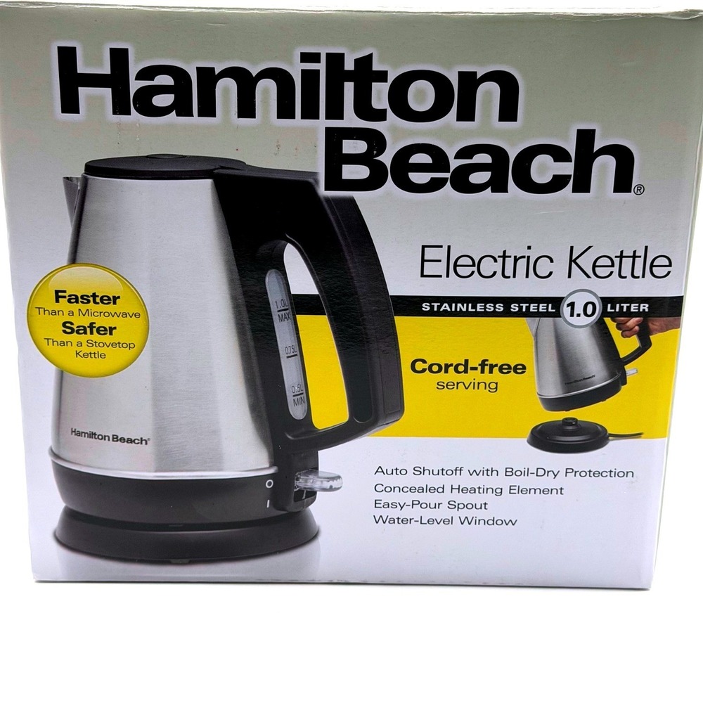 Hamilton Beach Electric Kettle 1.0L Stainless Steel 1500W Silver Black Open box